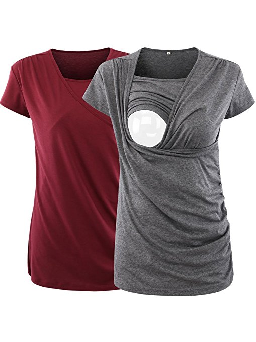 Jinson Women's Ruched Side-Shirred Nursing Top Short Sleeve Breastfeeding Tee Shirt