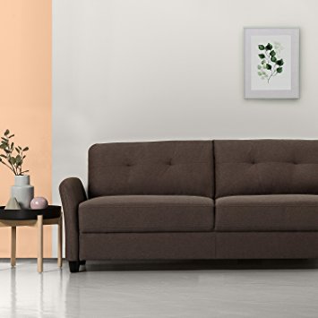 Zinus Contemporary Upholstered 78in Sofa / Living Room Couch, Chestnut Brown