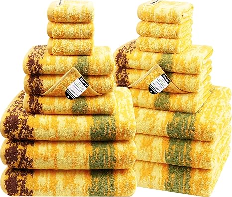 SEMAXE 18-Pack Bath Towel Set Include 6 Bath Towels, 6 Hand Towels, 6 Wash Cloths, 100% Cotton Bathroom Towels with Hanging Loops, Soft & Absorbent Towel, Colorful Towel - Wheat Field Series