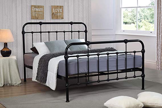 ROYALE COMFORT Sandy Double Metal Bed Frame Black Hospital Style Small Double King Size Beds (5FT King Size)