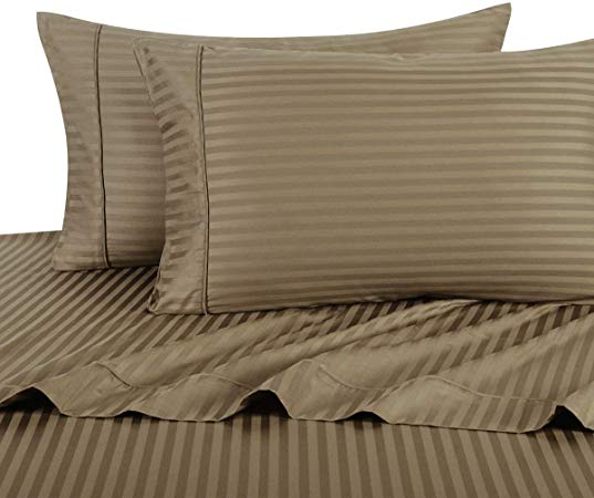 Ultra Soft & Exquisitely Genuine 100% Egyptian Cotton 800 Thread Count Sheet Sets, Stripes, Deep Pockets (18" Pockets), 5 Piece Split King (Adjustable Bed) Size Sheet Set, Stripe, Taupe