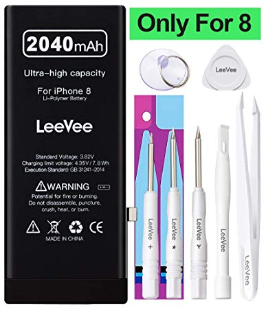 2040mAh High Capacity Replacement Battery Compatible with iPhone 8 / 8G, LeeVee Battery for iPhone 8 with Repair Tools Kits, 12% Power More Than Original Battery - 365 Days Warranty,(not 8P)
