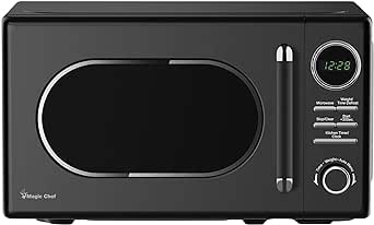 Magic Chef 0.7 Cubic Feet 700 Watt Classic Retro Touch Countertop Microwave with 10 Power Levels, 9 Auto Cook Menus, and Glass Turntable, Black