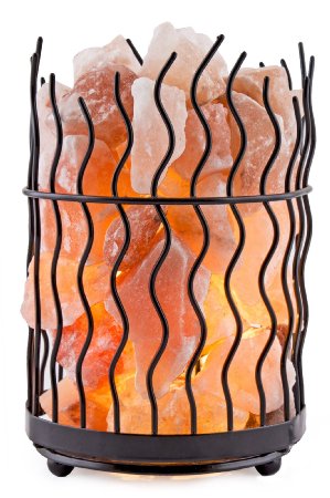Crystal Decor® Natural Himalayan Salt Metal Basket Lamp with Dimmable Cord