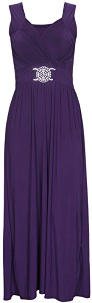 PurpleHanger Women's Plus Size Cross Over Wrap Belt Maxi Dress