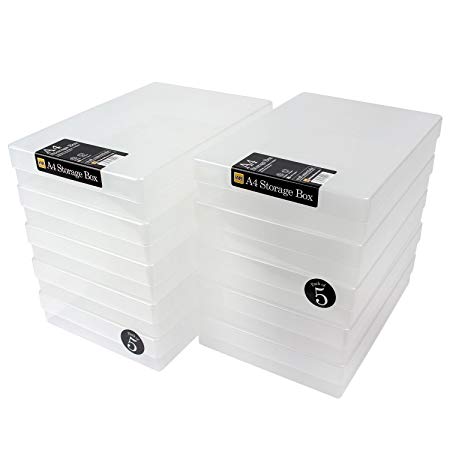 WestonBoxes A4 Plastic Craft Storage Boxes (Clear, Pack of 10)