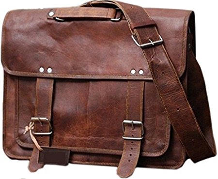 Right Choice Vintage Rustic Genuine Hide Leather Messenger Satchel Laptop Briefcase Shoulder Bag for Men's and Women 18X13X6 Brown Christmas gifts