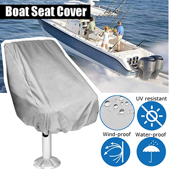 ESSORT Boat Seat Cover, Outdoor Waterproof Polyester Folding Pedestal Pontoon Captain Boat Bench Chair Seat Cover for Helm Bucket Fixed Back Seat 56×61×64cm/ 22''x24''x25'' Gray