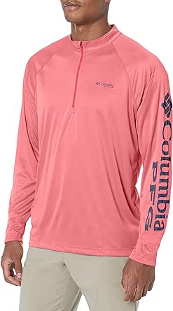 Columbia Men's Terminal Tackle Heather 1/4 Zip, Sunset Red Heather/Collegiate Navy Logo, Large