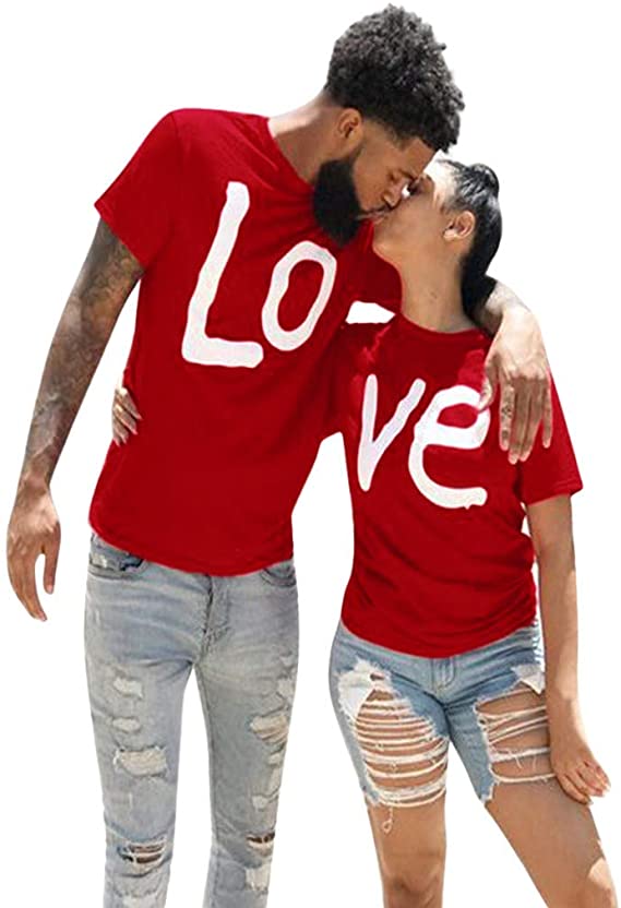 aihihe Couples Matching Shirts Set Matching Men Women Letter Print Love Couple T-Shirt Blouse Tops Clothes Valentine
