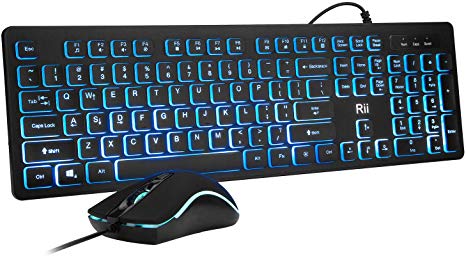 Rii RGB Backlit Keyboard,Gaming Keyboard and Mouse Combo,USB Wired Keyboard,RGB Optical Mouse for Gaming,Business Office