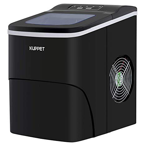 KUPPET Portable Ice Maker, Countertop Ice Machine with Self-clean Function, Ready in 6min, 26 lbs/day Ice Cubes, Ice Scoop and Basket (Black)