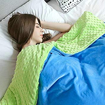 Soft Weighted Blanket by Weighted Idea for Adult Woman and Man - Occupational Therapy for Anxiety, Insomnia, Agitation, Autism, ADHD - Fits King Size Beds - Green/Blue (48''x78'', 20 lbs)