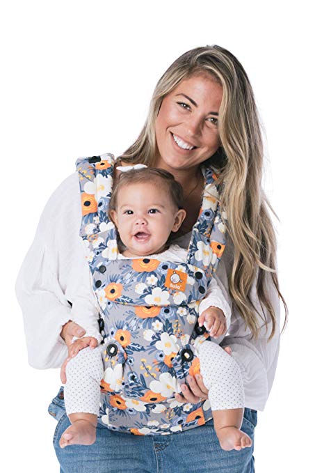 Baby Tula Explore Baby Carrier, Adjustable Newborn to Toddler Carrier, Ergonomic and Multiple Positions for 7 – 45 pounds – French Marigold, Blue-Gray Floral