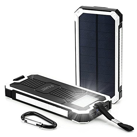 Solar Charger, FKANT 15000mAh Portable Dual USB Solar Battery Charger External Battery Pack Phone Charger Power Bank with 6LED Flashlight for iPhone iPad Samsung HTC Cellphones and More