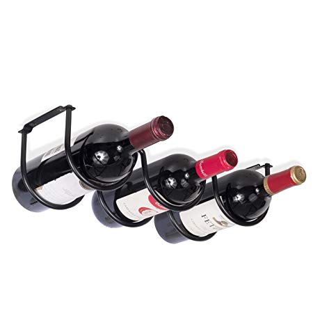 Wallniture Under Cabinet Durable Iron Wine Storage Rack for 3 Liquor Bottles (Black)