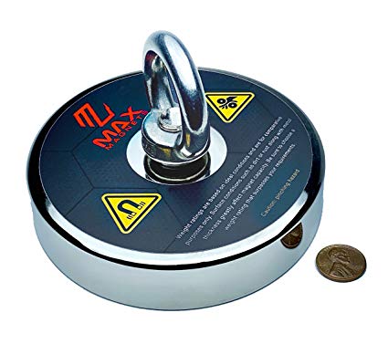 1,300  LBS Pulling Force MaxMagnets Extreme Neodymium Fishing Magnet with Eyebolt, 4.72 Inch Diameter.