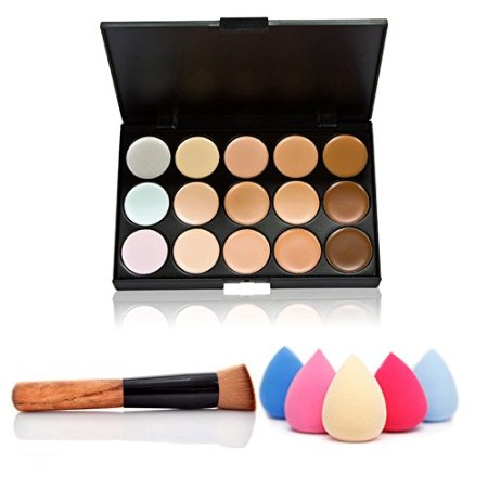 ACE Fashion Women Professional 15 Color Makeup Cosmetic Contour Concealer Palette Make Up Sponge Concealer Brush