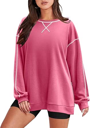 Zeagoo Women's Oversized Sweatshirts Hoodies Long Sleeve Crewneck Side Zipper Pullover Tops 2024 Fall Trendy Clothes