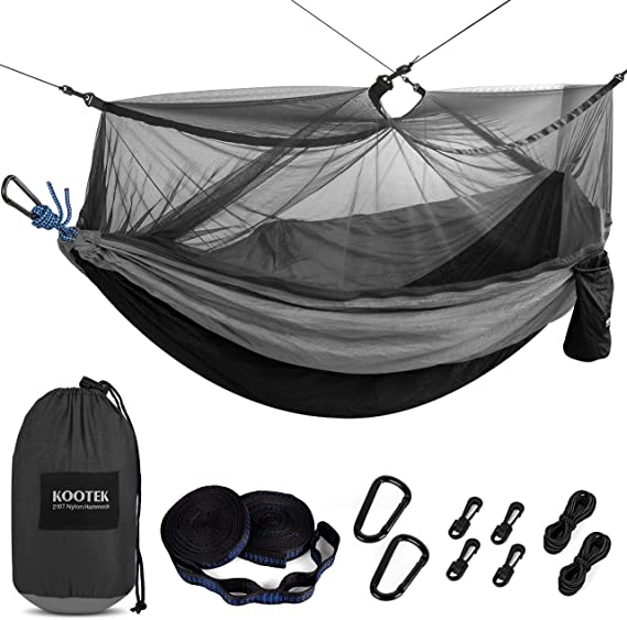 Kootek Camping Hammock with Mosquito Net Double & Single Portable Hammocks Parachute Lightweight Nylon with Tree Straps for Outdoor Adventures Backpacking Trips