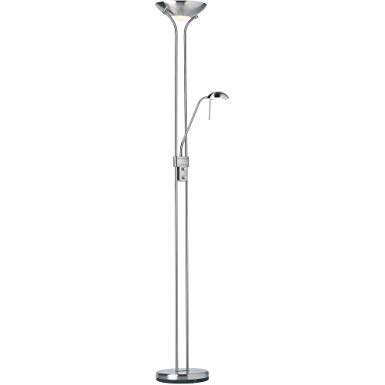 Mother and Child Task Floor Lamp Satin Chrome 230W & 33W Decorative Indoor Standing Reading Light with Double Rotary Dimmer Switch