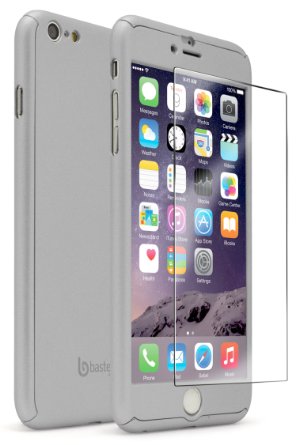 iPhone 6S plus Full Body Slim Fit Case With Tempered Glass Screen Protector Ultra Thin Light Weight Hard Snap-On for Apple iPhone 6 plus 5.5" (Silver)