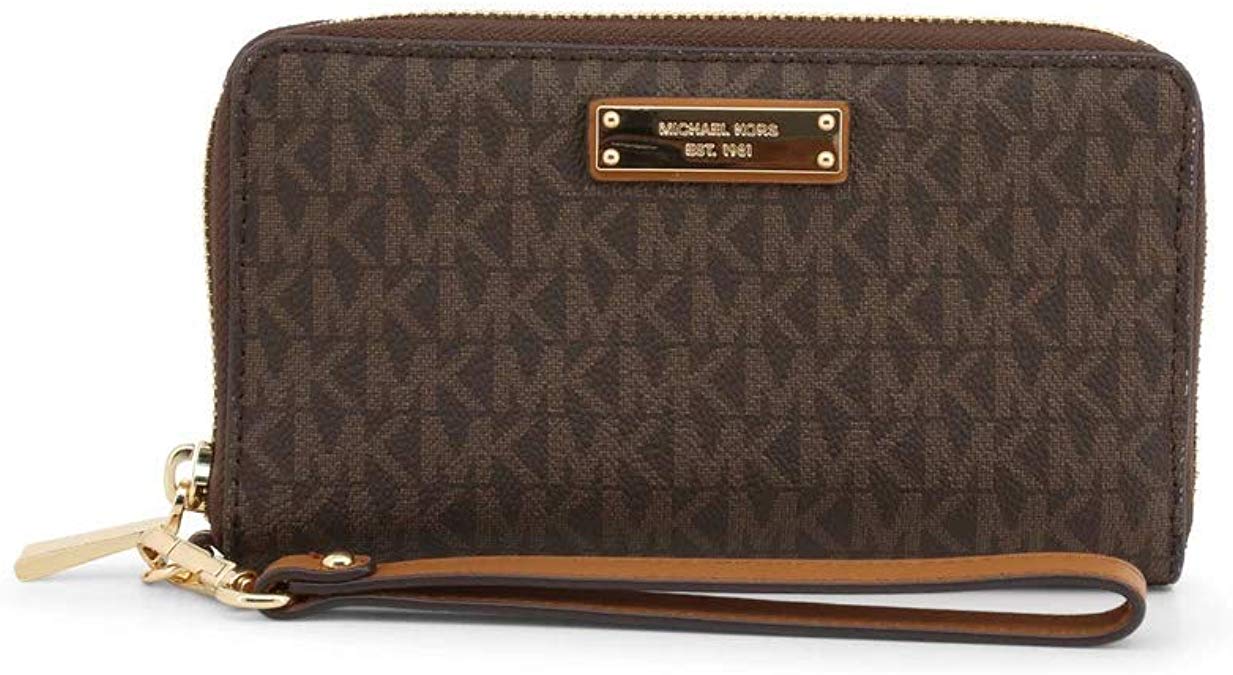 Michael Kors Womens Jet Set Travel Logo Continental Faux Leather Wristlet Wallet