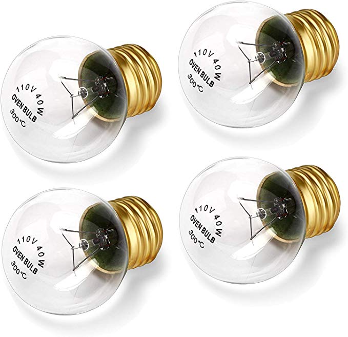 Bulbly Appliance Oven Refrigerator Light Bulb G45 High Temp E26 / E27 Medium Brass Base 40 Watts 120 Volts Clear 400 Lumens