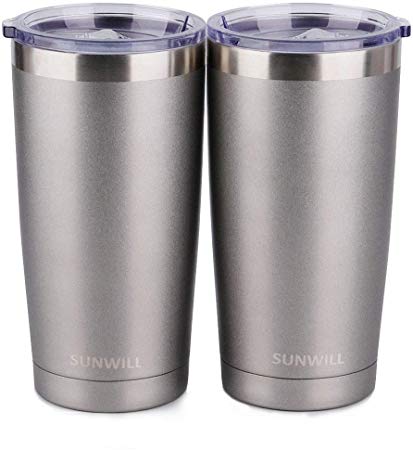 SUNWILL 20oz Tumbler with Lid (Cool Grey 2 pack), Stainless Steel Vacuum Insulated Double Wall Travel Tumbler, Durable Insulated Coffee Mug, Thermal Cup with Splash Proof Sliding Lid