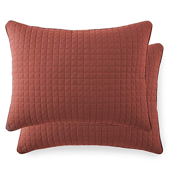 Southshore Fine Linens - VILANO SPRINGS - Pair of Quilted Pillow Sham Covers (No Inserts), 20" x 26", Marsala (Terra Cotta)