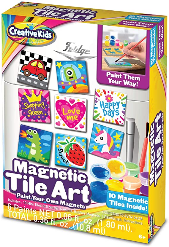 Creative Kids DIY Magnetic Mini Tile Art – Paint & Make Your Own Fridge Tile Art & Crafts Kits for Children | Party Favor Pack, Schools, Birthdays | for Boys & Girls Ages 3