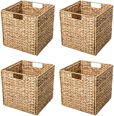 Foldable Hyacinth Storage Basket with Iron Wire Frame By Trademark Innovations (Set of 4)