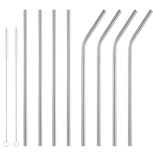 Accmor 18/8 Stainless Steel Straws, Durable Reusable Metal 10.5inch Extra Long Drinking Straws Set (4 Straight and 4 Bend) - for 20 & 30OZ Yeti Rtic Ozark Tumbler Cups- with 2 Cleaning Brushes