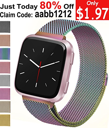 Vancle For Fitbit Versa Bands, Stainless Steel Milanese Mesh Loop Metal Replacement Wristbands with Magnet Lock for Fitbit Versa