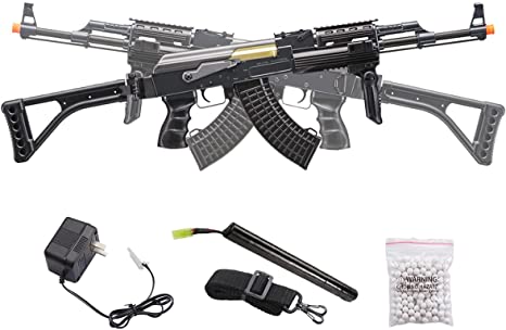 Realstic DE Airsoft AK-47 AEG Rifle Side Folding Stock with Battery & Charger, Black