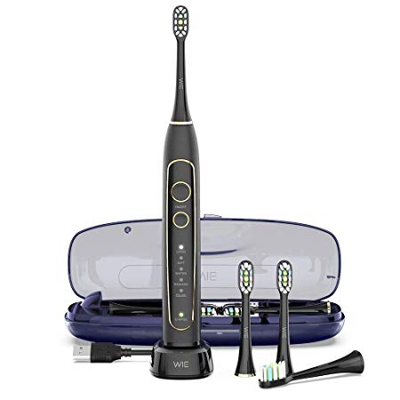 Sonic Toothbrush, WIE Rechargeable Electric Toothbrush with UV Sanitizing Charging Case, Smart Timer, 5 Brushing Modes, IPX7 Waterproof Travel Toothbrush with 6 Replacement Brush Heads