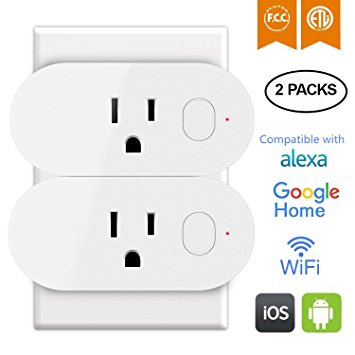 Wifi Smart Plug Works with Alexa - Mini Smart Outlet Timer Function Wifi Socket Amazon Echo & Google Home Smart Phone/Voice Controlled Light Switch Alexa Accessories Energy Monitoring (2 PACK)