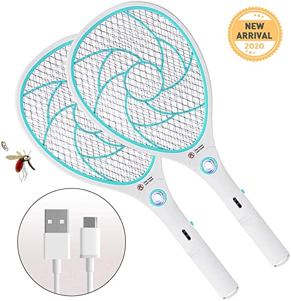 Bug Zapper Racket, Electric Fly Swatter, Rechargeable Mosquito Fly Killer - USB Charging - Bright LED Light - Unique 3-Layer Safety Mesh Safe ZOMAKE