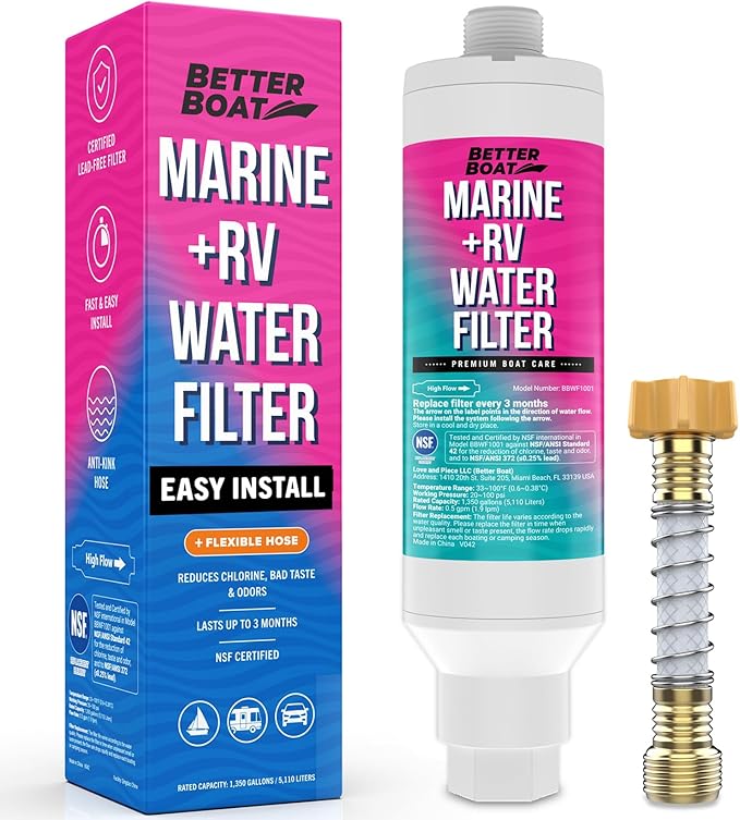 Inline RV Water Filter for Hose NSF Certified Marine Grade Campers and RV Water Filter Inline for Garden Hose with Flexible Hose Protector