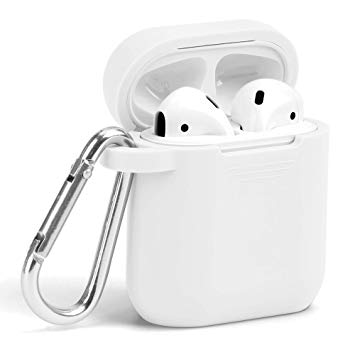 AirPods Case, GMYLE Silicone Protective Shockproof Wireless Charging Airpods Case Cover Skin with Keychain Set Compatible for AirPod 1 & 2 – Snow White