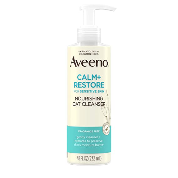 Aveeno Calm and Restore Nourishing Oat Facial Cleanser for Sensitive Skin, Gentle Gel Face Wash with Nourishing Oat & Calming Feverfew, Hypoallergenic, Fragrance- & Paraben-Free, 7.8 fl. oz