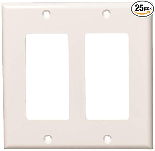 Leviton 80409-NW 2-Gang Decora/GFCI Device Decora Wallplate, Standard Size, White, 25-Pack