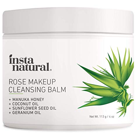 InstaNatural Rose Cleansing Balm – Natural Facial Cleanser Instantly Removes Waterproof Mascara & Face Makeup – Gently Double Cleanses and Purifies Skin - 4 oz