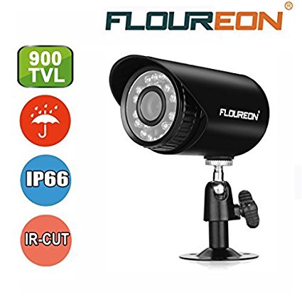 Floureon 900TVL CCTV Security Bullet DVR Extra Camera 4mm Lens 24 Infrared Leds Camera with 15M Night Vision IP66 Waterproof Outdoor Compatible With CCTV Security System