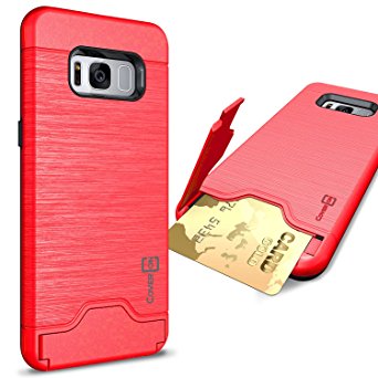 CoverON SecureCard Series Galaxy S8 Plus Case, Credit Card Holder Hybrid Phone Cover with Faux Brushed Metal Design - Candy Red