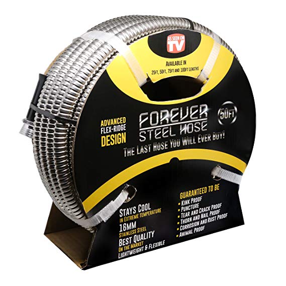Forever Steel Hose 50' 304 Stainless Steel Garden Hose - As Seen On TV - Lightweight, Kink-Free, and Stronger Than Ever, Durable and Easy to Use