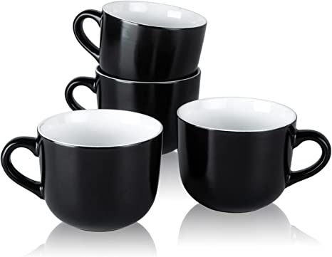 AmorArc 24 oz Soup Mugs with Handles, Jumbo Ceramic Bowls Mugs Set with handles for Coffee Cereal Cappuccino Snacks, Microwave&Dishwasher safe Soup Cups for Meal-White