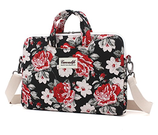 Canvaslife black Flower Patten Laptop Messenger Bag 15 Inch Laptop Briefcase 15.4 Inch /15.6 Inch for Macbook Pro 15 / Dell/hp/lenovo/sony/toshiba/ausa/acer/samsung Laptop Shoulder Bag