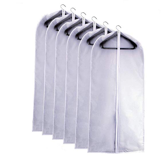 EANXO Garment Bag for Storage 60 inch Lightweight Clear White PEVA Breathable Winter Coats Bags (Set of 6) with Study Full Zipper for Long Dress Clothes Storage Closet