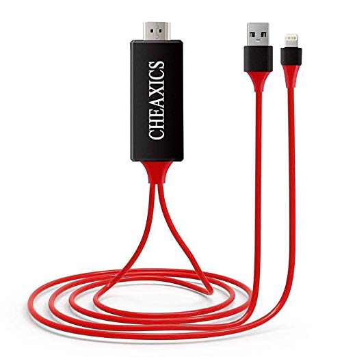 CHEAXICS Lightning to HDMI, iPhone to HDMI Cable, Lightning Digital AV 6.0ft 1080P HDTV Adapter for iPhone,iPad,iPod,Projector, Plug and Play (Red)